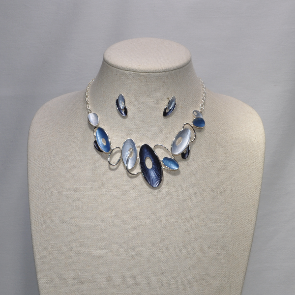 Enamel Painted Ovals Metal Bib Style Necklace Set