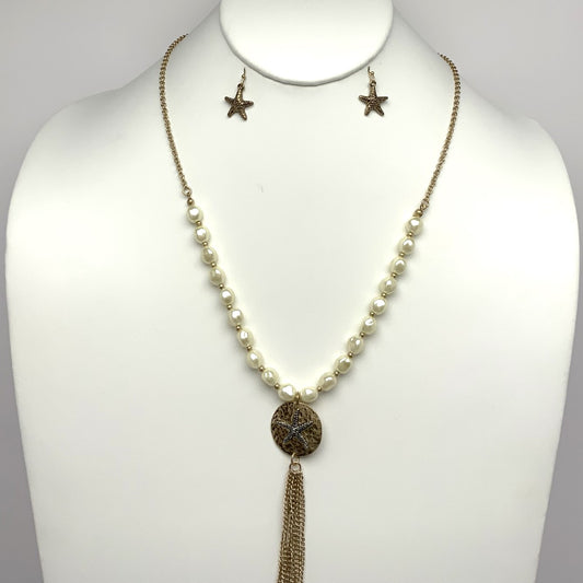 Pearl and Chain Tassel Necklace Set