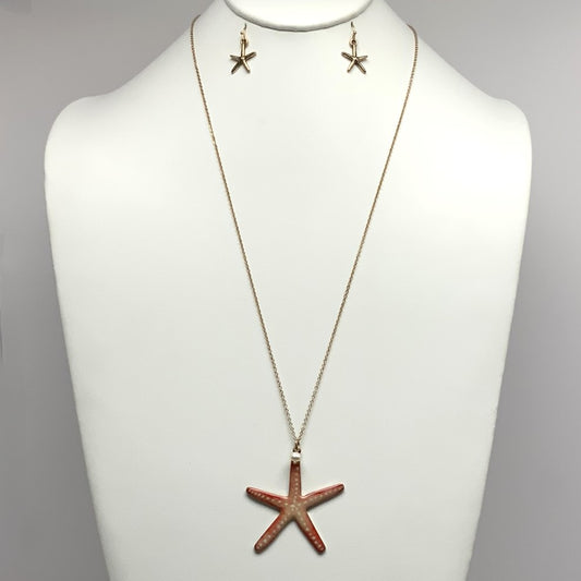 Long Necklace Set with Enamel Painted Starfish