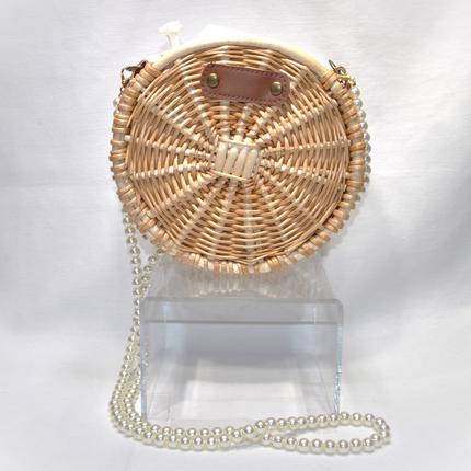 Circle Wood Straw Purse