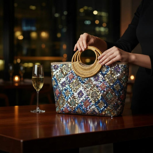 Large Geometric Sequins Canvas Handbag