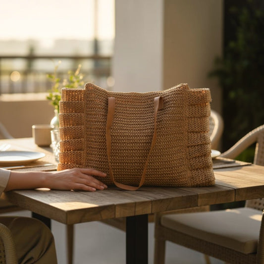 Large Canvas Crochet Wicker Purse