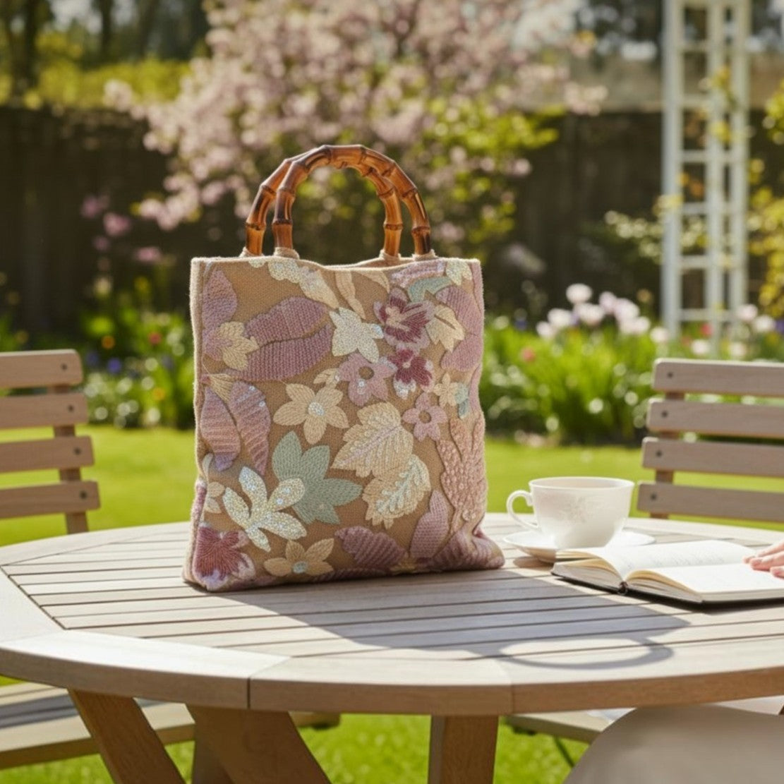 Botanical Sequins Tote Handbag