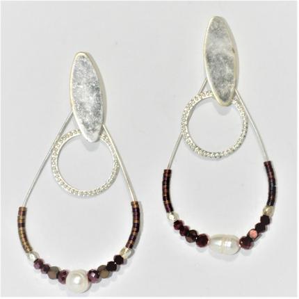 Circle Beaded Pearl Teardrop Earrings