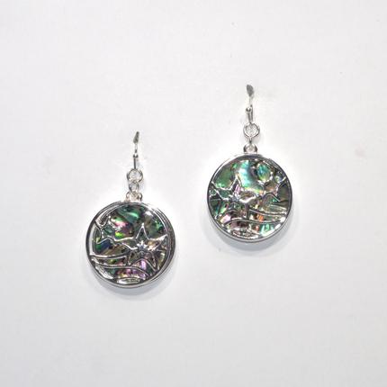 Starfish Outline Opal Circle Layered Earrings